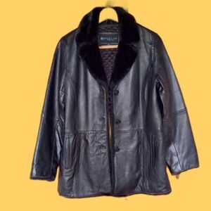 Kenneth Cole Reaction Men's Large Leather Coat with Faux Fur Collar